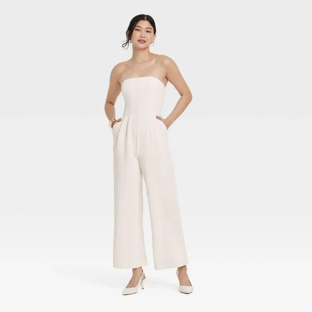 A New Day Women's Jumpsuit - Cream Size Large NWT